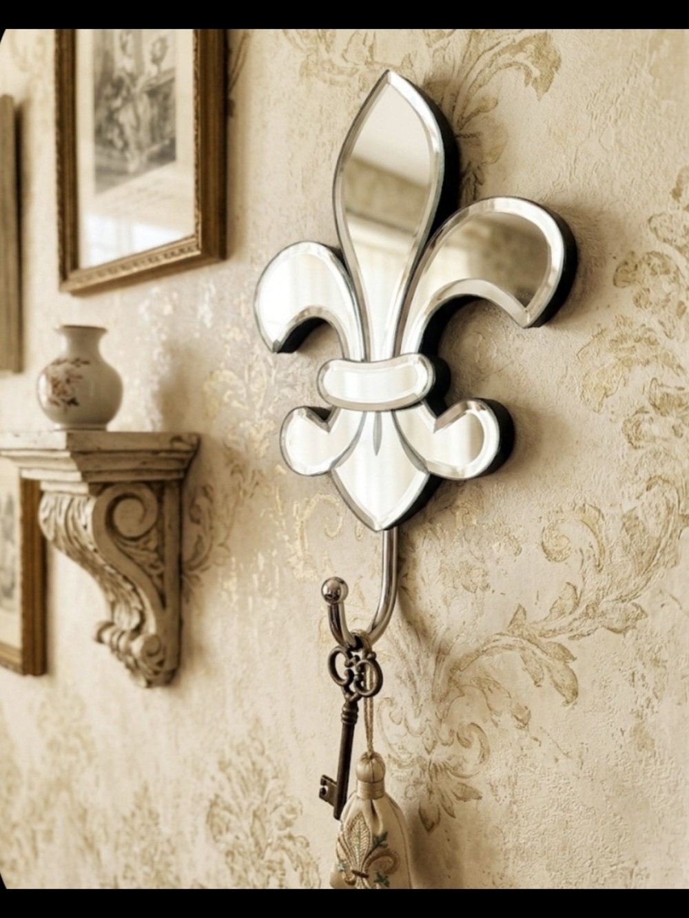 Source Unknown Fleur-de-Lis Bevelled MIRRORED Wall Hook